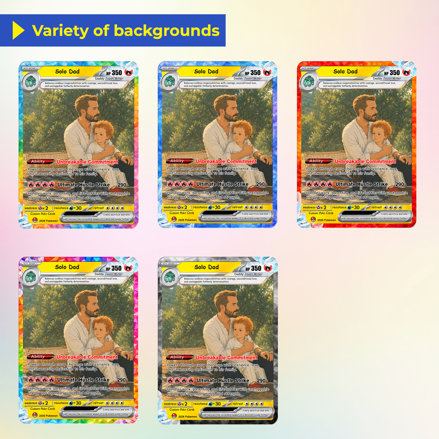 Single Dad Custom Pokémon Card for Father's Day - Comic Anime Style Personalized Pokémon Card for Solo Father - Perfect Gift from Kids & Friends - CPC-130