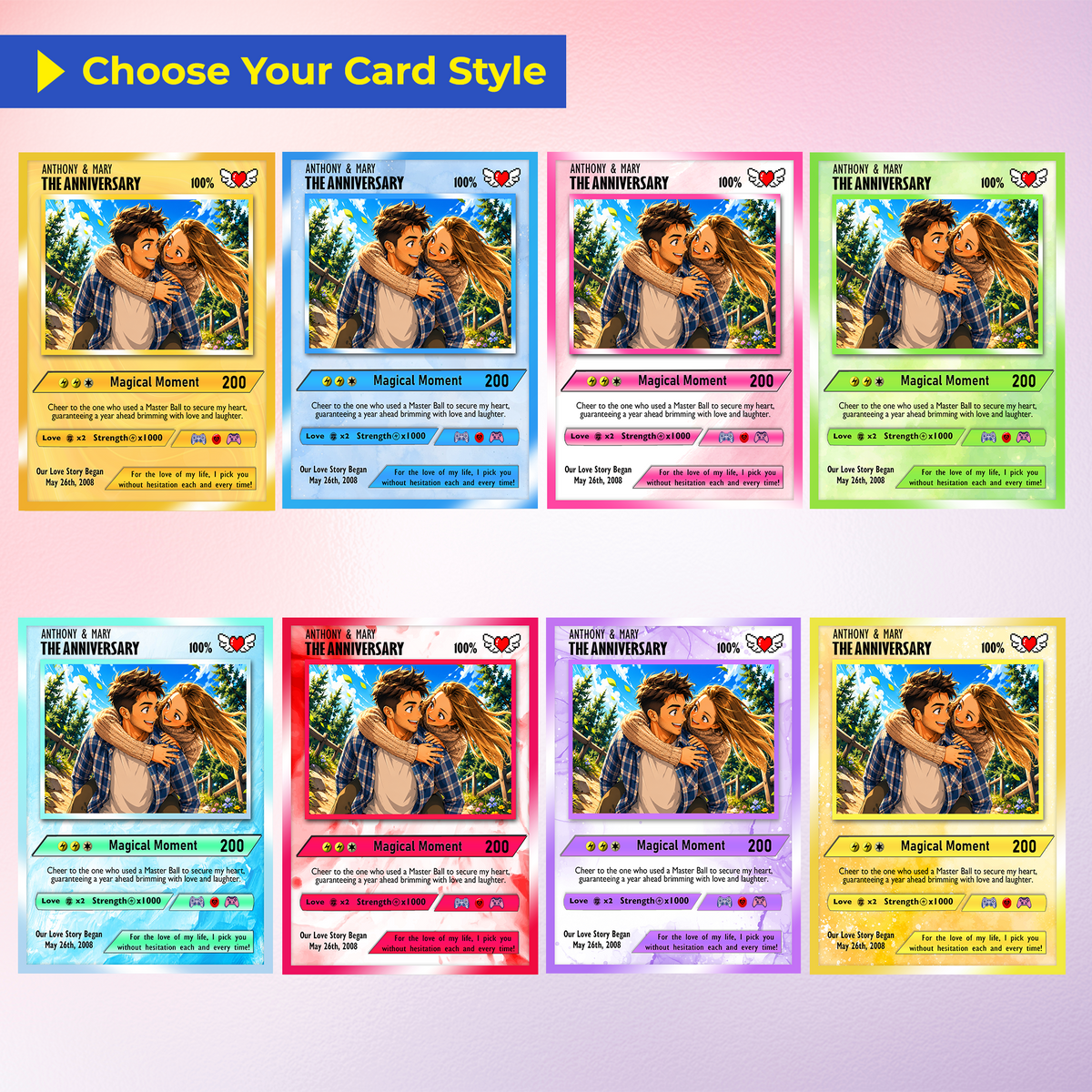 Custom Pokemon Card with Photo Transformation to Anime, Personalized Pokemon Card for Couples, Holographic Effect Available - CPC-70.A
