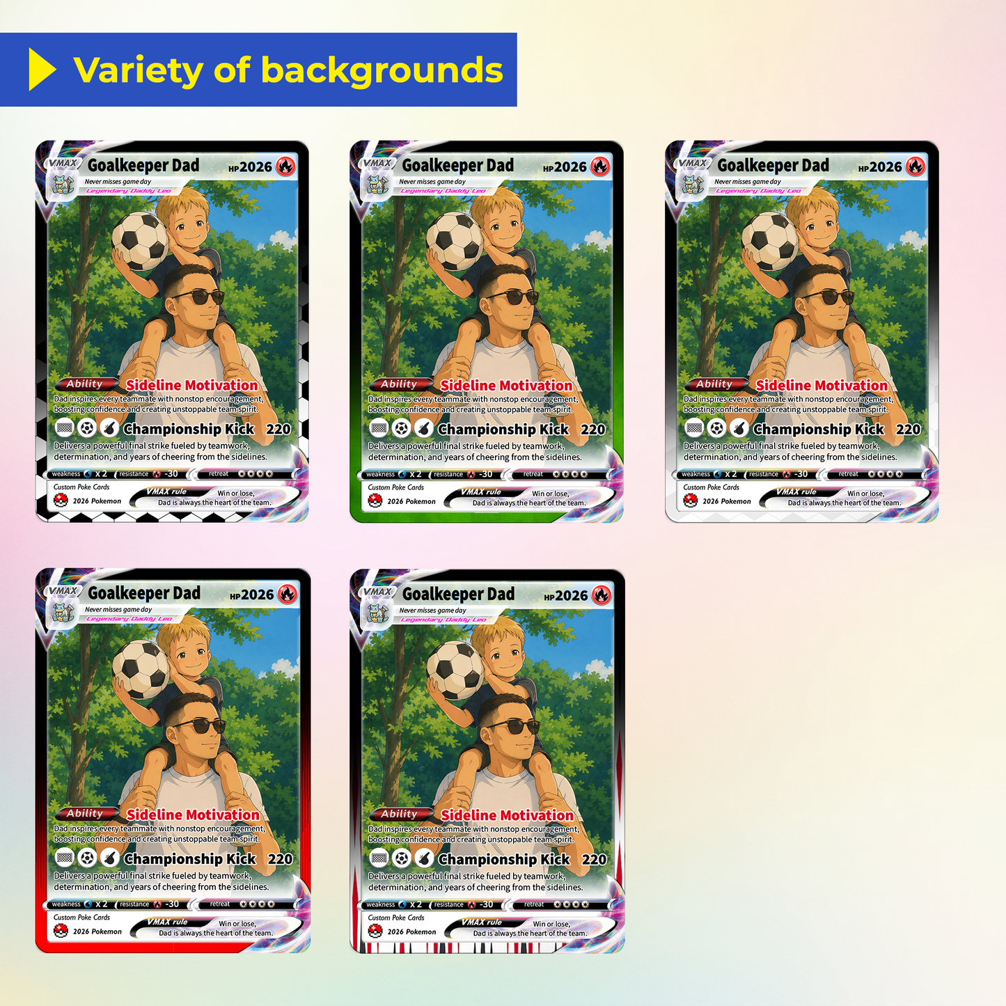 Father’s Day Personalized Pokémon Card for Sport Dad - Custom Pokémon Card for Soccer Dad - Comic Anime Style Customizable Gift from Supporter, Wife, Son & Daughter - CPC-132