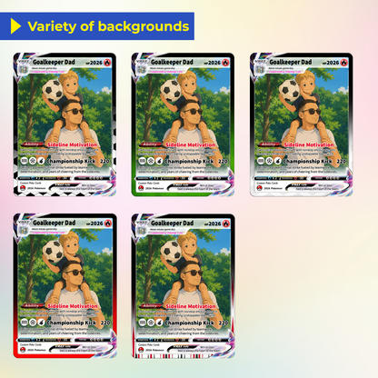 Father’s Day Personalized Pokémon Card for Sport Dad - Custom Pokémon Card for Soccer Dad - Comic Anime Style Customizable Gift from Supporter, Wife, Son & Daughter - CPC-132