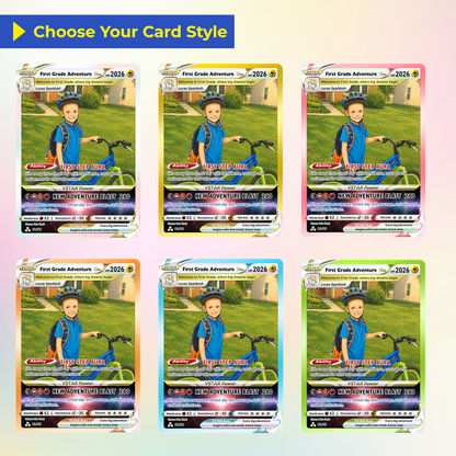 First Grade Adventure Custom Pokémon Card, First Day of School Personalized Pokémon Card, Customizable Animated Gift from Parents for Kids - Kindergarten Graduation Gift - CPC-BTS-24
