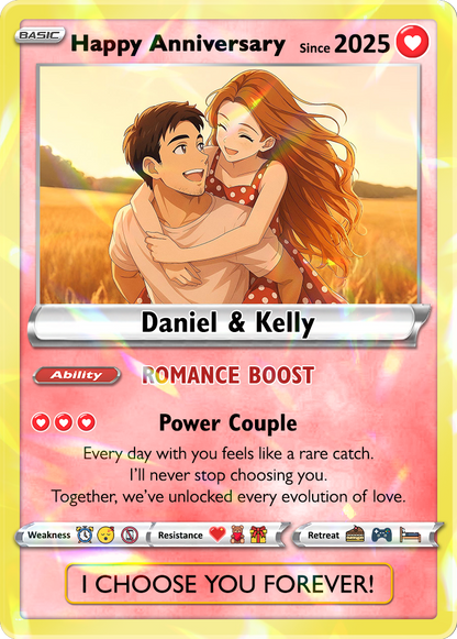 Custom Couple Pokemon Cards for Anniversary Day, Transform to Anime Styles - CPC-01