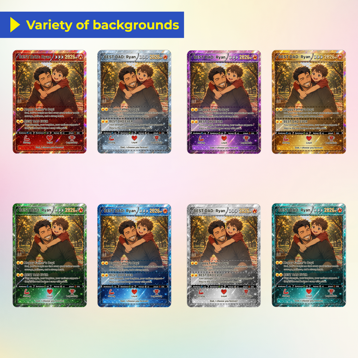 Happy Father's Day Custom Pokémon Card - Anime Styles Personalized Pokémon Card for Dad - Perfect Classic Pokémon Card from Wife & Kids - CPC-112