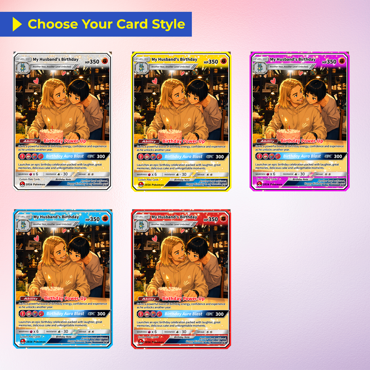 Happy Birthday Custom Pokémon Card for Him - Personalized Pokémon Card by Animated Photo - Customizable Pokémon Gift from Girlfriend, Wife for Boyfriend & Husband - CPC-DOB-07