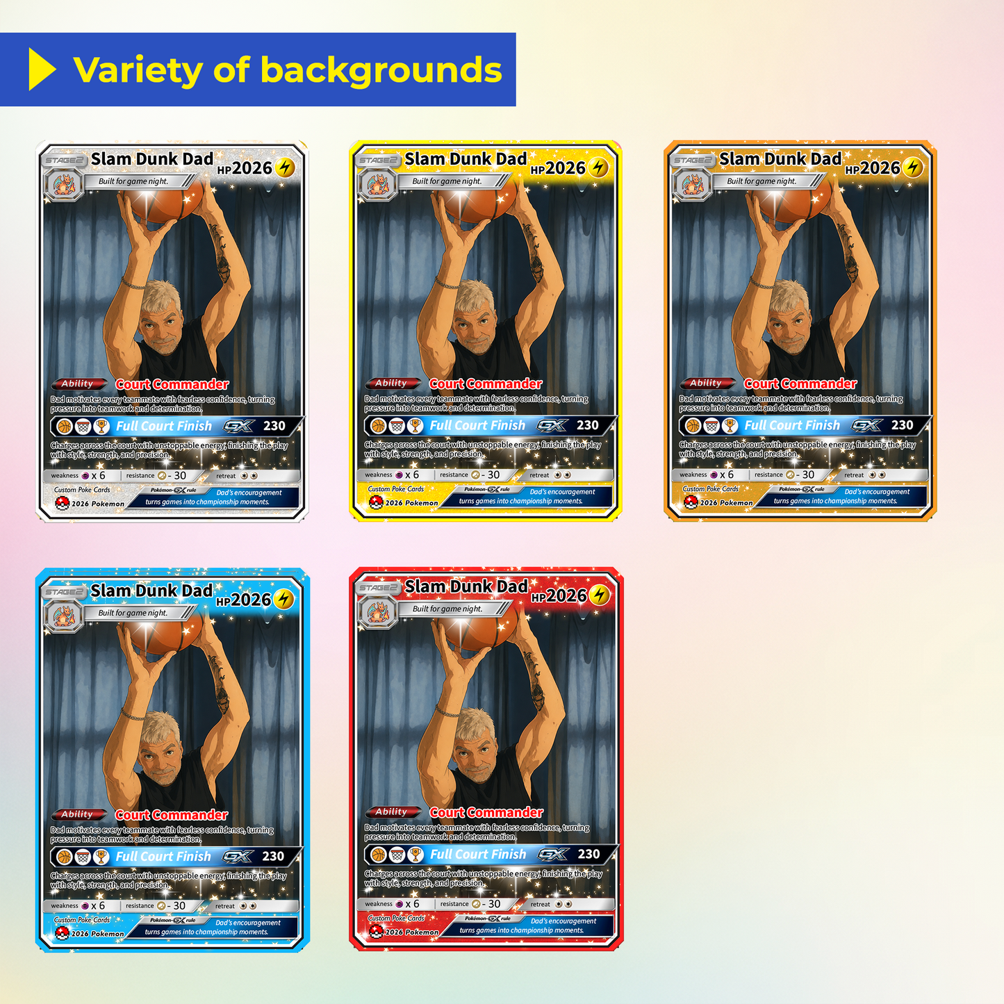 Happy Father's Day Custom Pokémon Card for Basketball Dad - Father’s Day Personalized Pokémon Card for Sport Dad - Comic Anime Customizable Gift from Supporter, Wife, Son & Daughter - CPC-136
