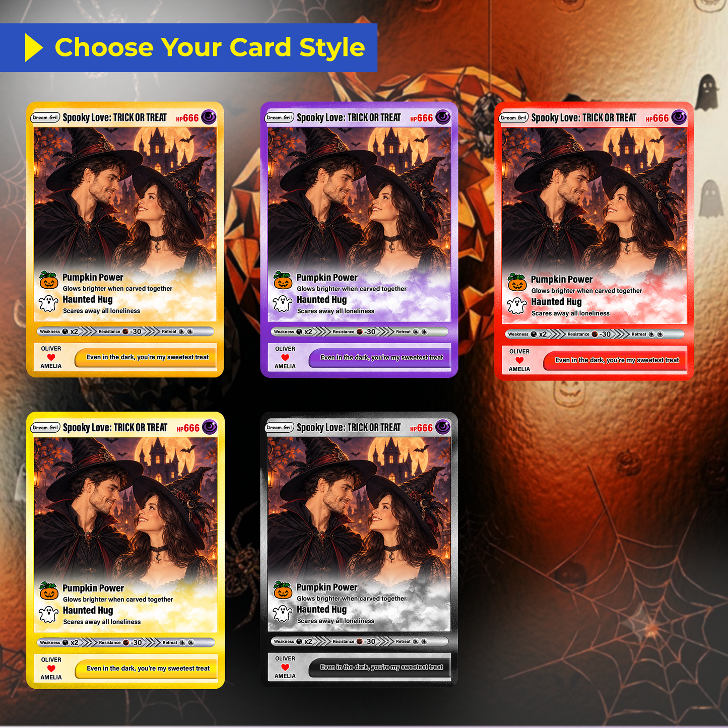 Halloween Custom Pokémon Cards with Animated Photo, Personalized Pokemon Cards, Customizable Gifts for Lovers, Husband and Wife - CPC-hlw-05