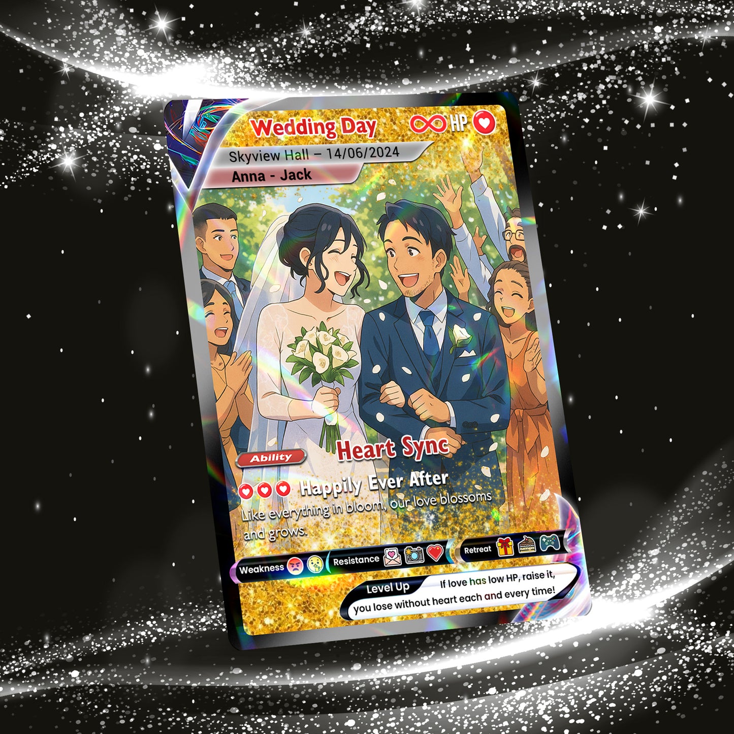Personalized Pokémon Card with Wedding Day & Location, Anime Style Custom Pokémon Cards - CPC-05