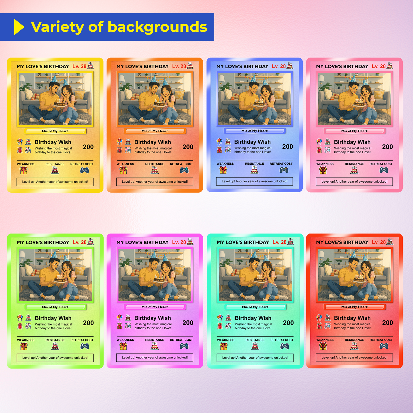 Birthday Custom Pokémon Card for Couples, Pixel Characters Personalized Pokémon Card, Customizable Pokémon Cards for Birthday - CPC-14.A