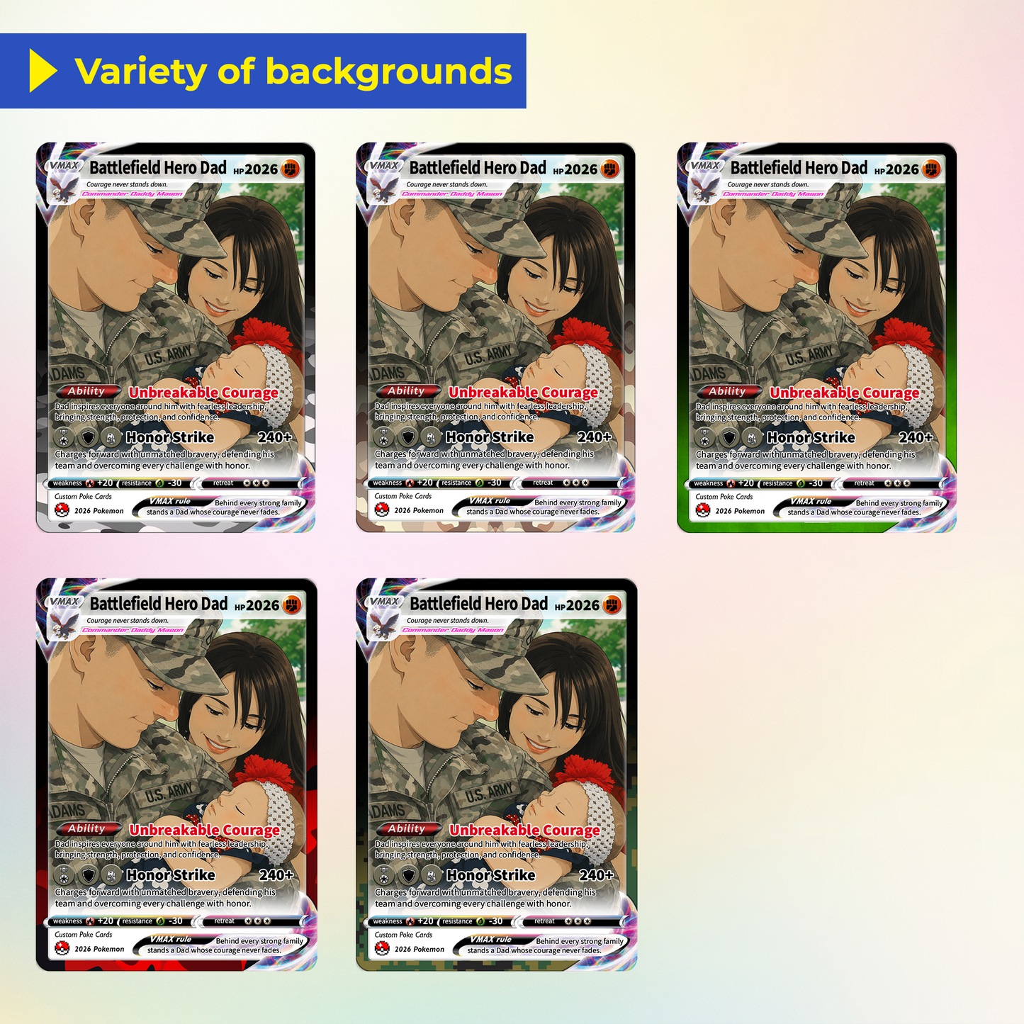 Father's Day Custom Pokémon Card for Military Dad - Father’s Day Personalized Pokémon Card for The Army Dad - Comic Anime Customizable Gift from Wife, Son & Daughter - CPC-140