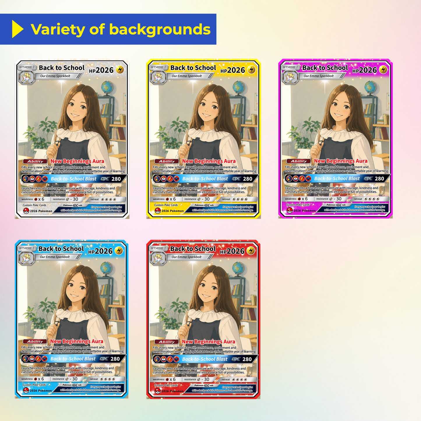 Back to School Custom Pokémon Card with Anime Picture for Kids, Students, Uniqye Gift for Pokémon Fans - Personalized First Day of School Gift from Parents - CPC-BTS-22
