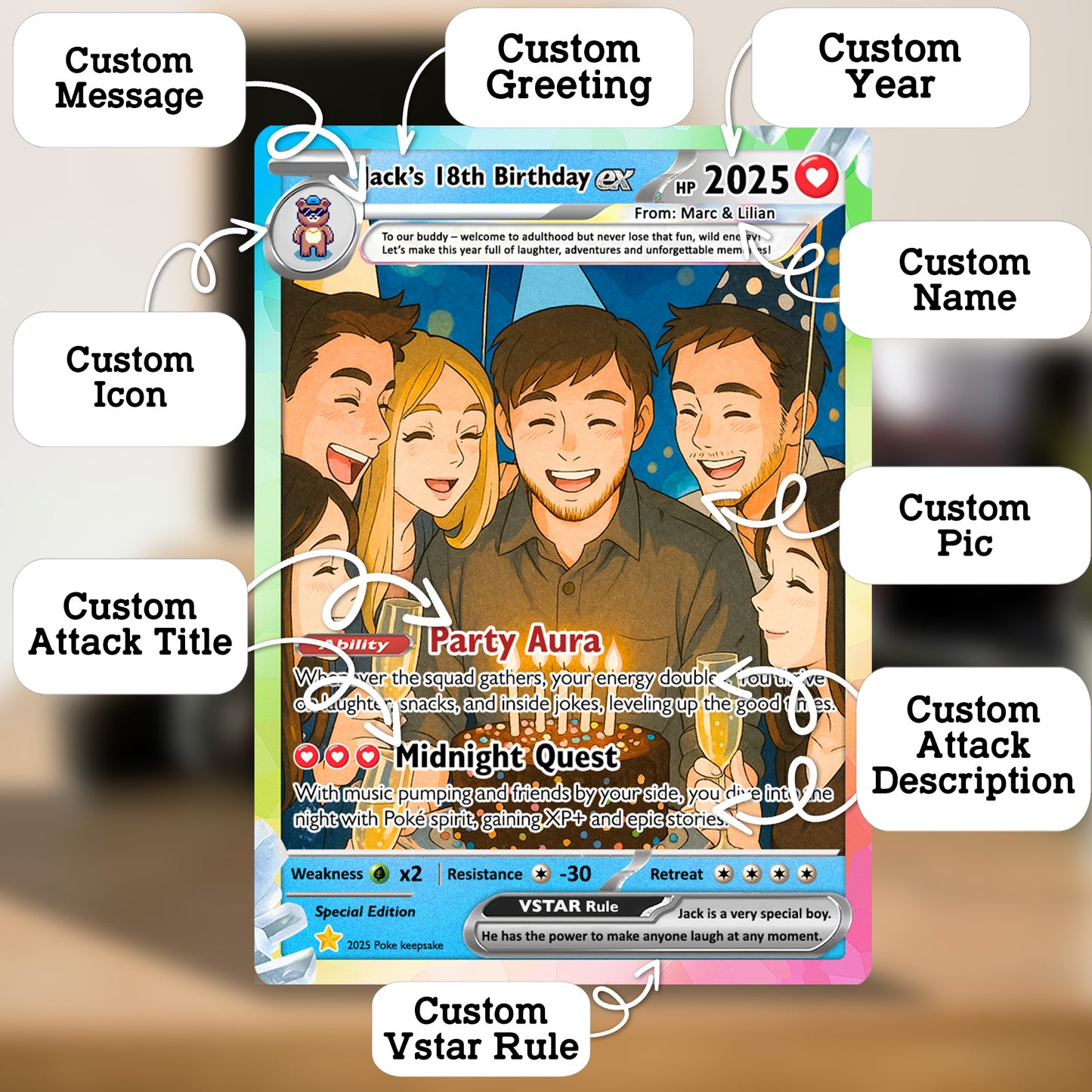 Custom Pokemon Card Birthday, Personalized Pocket Monster Style Gifts for Date of Birth, Best Anime-Inspired Cards for Friends, Son, Daughter, Partner - CPC-56