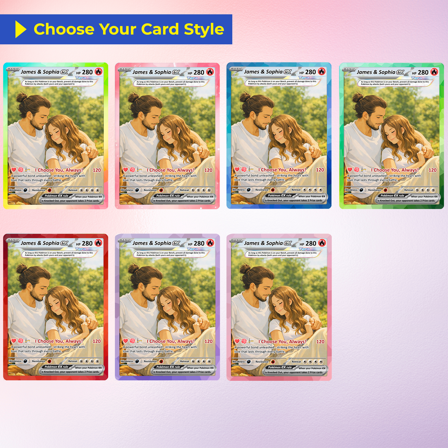 Custom Pokémon Cards with Anime Picture, Personalized Poke Cards Animated Style Gifts for Him and Her - CPC-04.B
