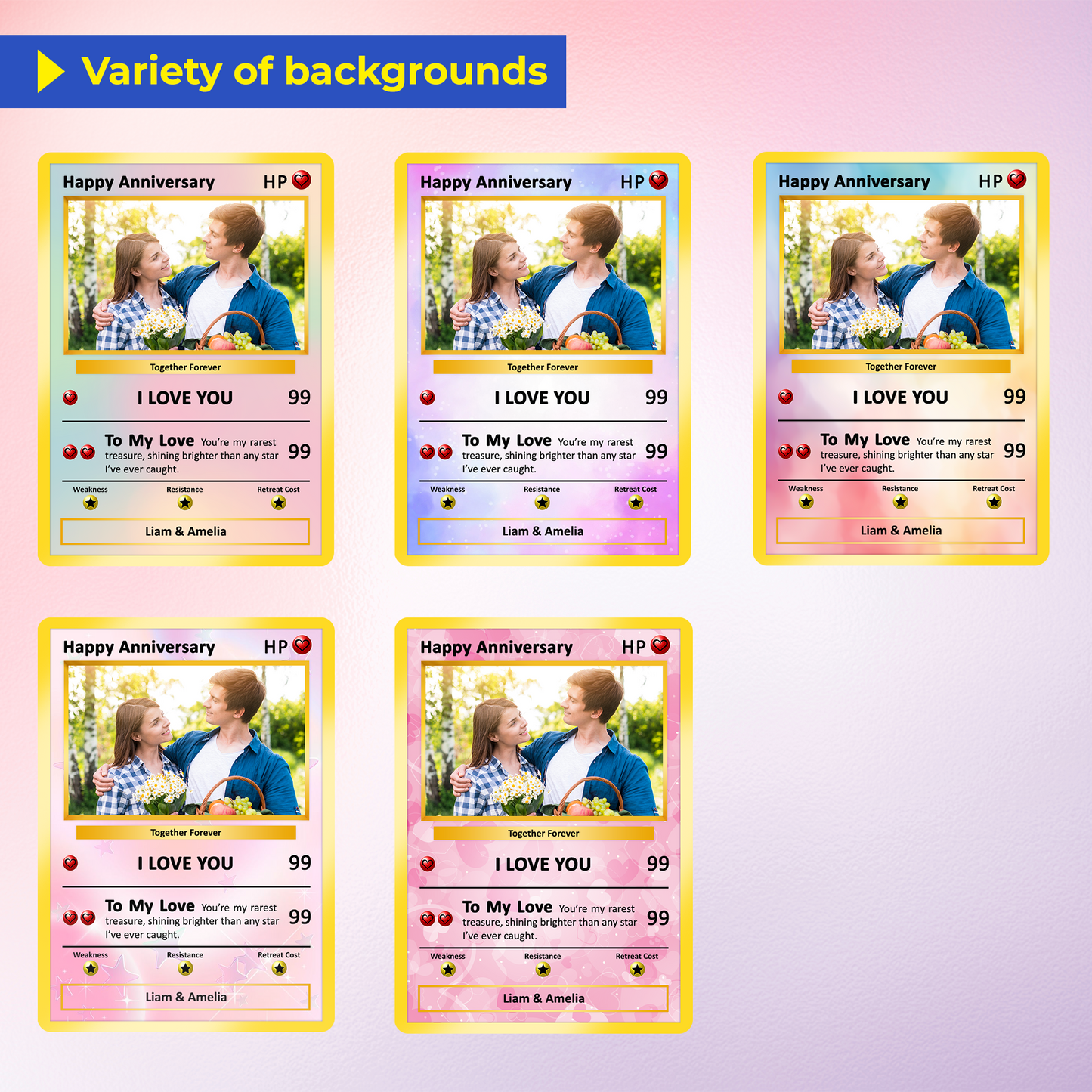 Happy Anniversary Card, Custom Pokémon Cards with Anime Picture, Personalized Poke Cards Animated Style Gifts for Him and Her - CPC-61