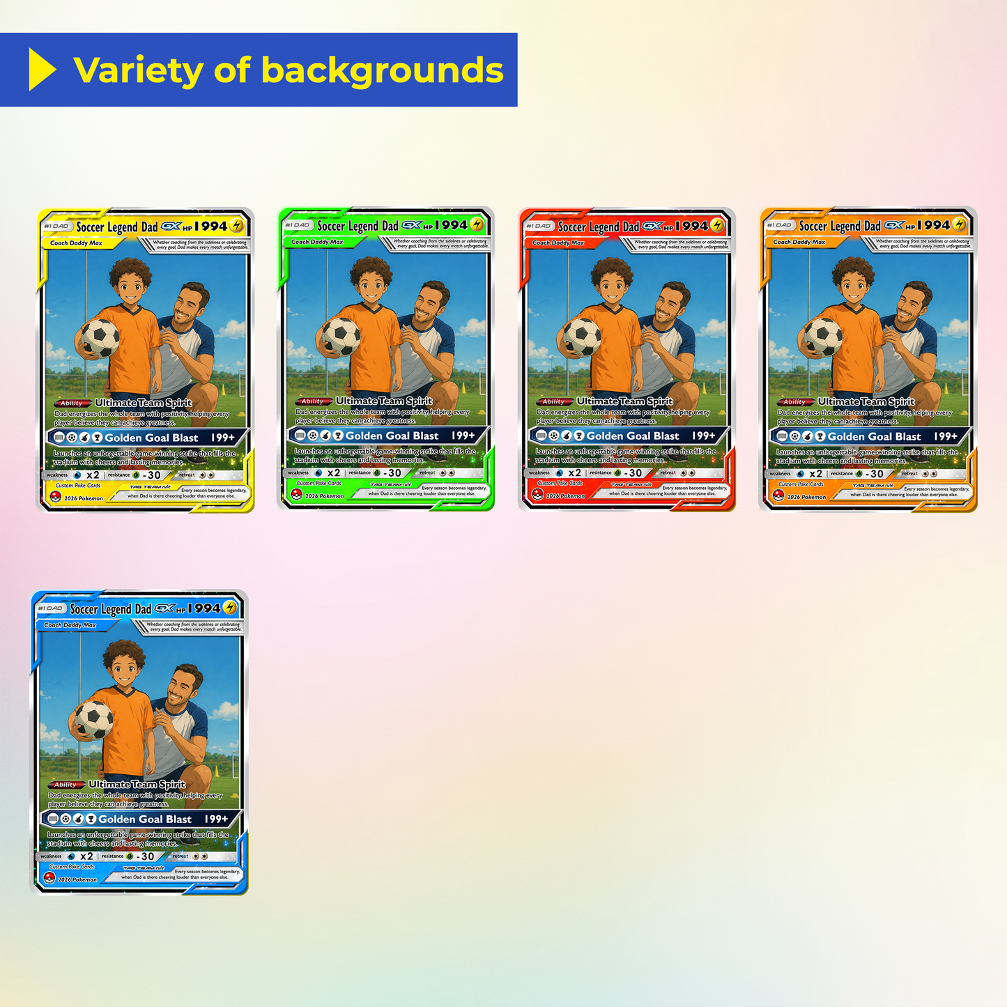 Soccer Dad Custom Pokémon Card for Father's Day - Father’s Day Personalized Pokémon Card for Sport Dad - Comic Anime Style Customizable Gift from Supporter, Wife, Son & Daughter - CPC-133