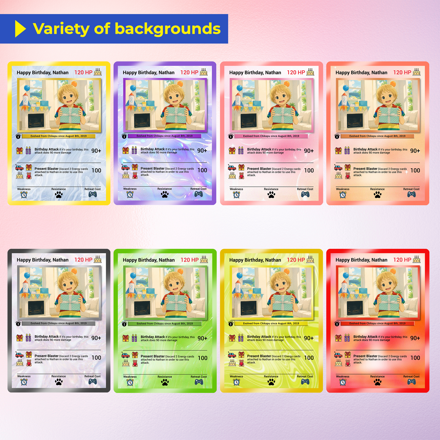 Happy Birthday Custom Pokémon Card, Anime Ghibli-style Art Transformation Personalized Pokémon Card for Date of Birth - CPC-49