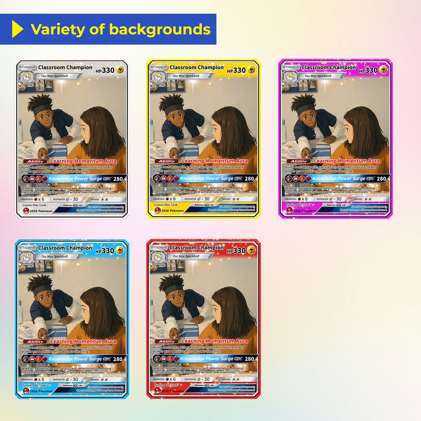 Classroom Champion Back to School Personalized Pokémon Card - Custom Pokémon Card with Anime Picture for Kids, Students - First Day of School Gift from Parents - CPC-BTS-03