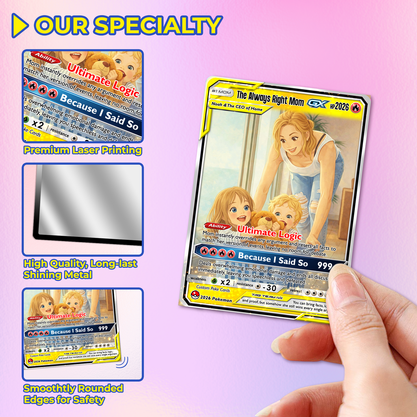 Mother’s Day Custom Pokémon Card – Funny Quote Personalized Pokemon Card - Customizable Gift from Husband Daughter, Son | Ghibli - Anime Style Trading Card - CPC-87