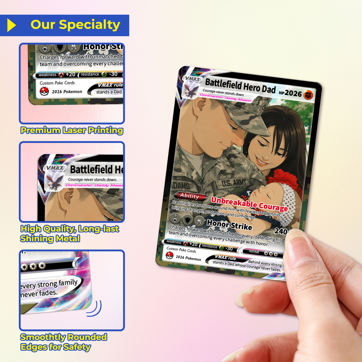 Father's Day Custom Pokémon Card for Military Dad - Father’s Day Personalized Pokémon Card for The Army Dad - Comic Anime Customizable Gift from Wife, Son & Daughter - CPC-140