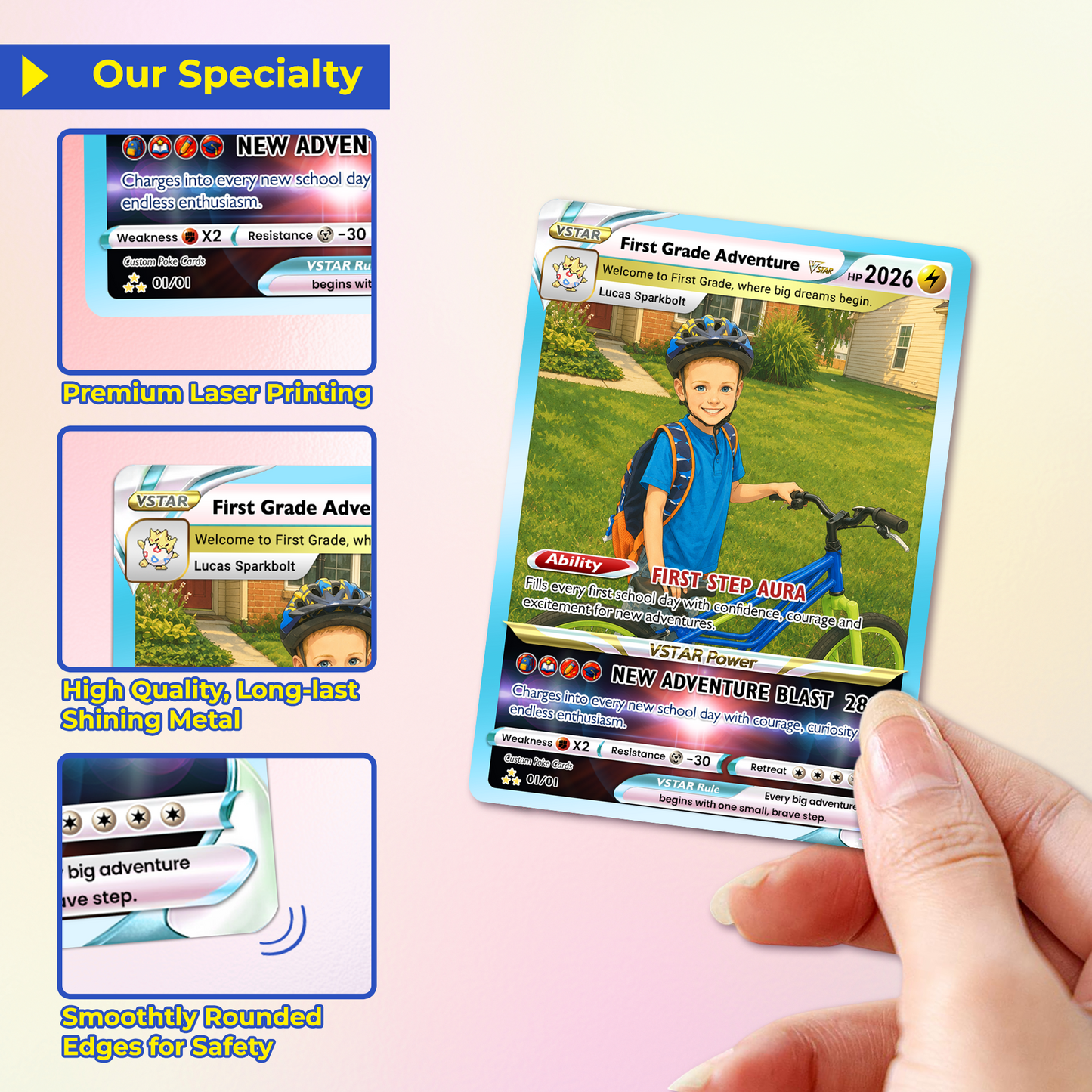 First Grade Adventure Custom Pokémon Card, First Day of School Personalized Pokémon Card, Customizable Animated Gift from Parents for Kids - Kindergarten Graduation Gift - CPC-BTS-24