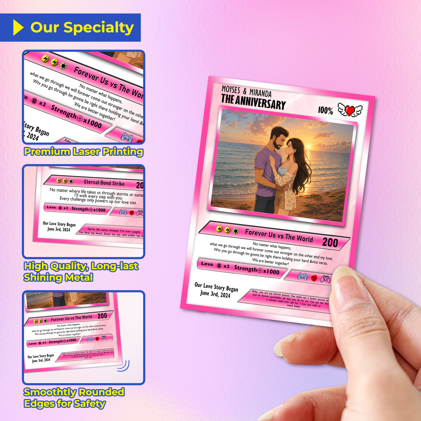 Happy Valentines Card, Custom Pokémon Cards with Anime Picture, Personalized Poke Cards Animated Style Gifts for Him and Her - CPC-72