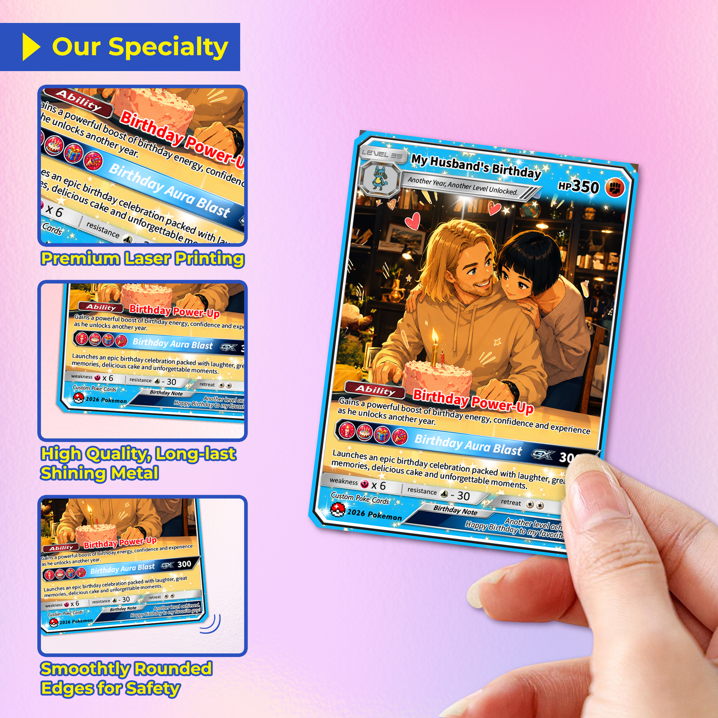 Happy Birthday Custom Pokémon Card for Him - Personalized Pokémon Card by Animated Photo - Customizable Pokémon Gift from Girlfriend, Wife for Boyfriend & Husband - CPC-DOB-07