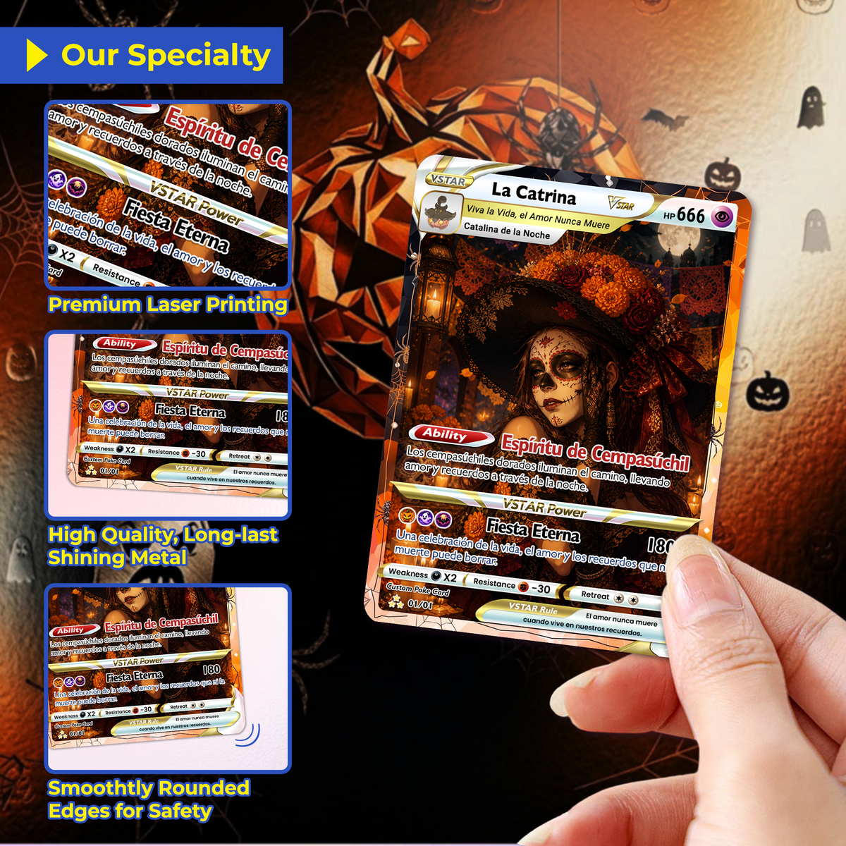 Custom Día de los Muertos Pokémon Card | Personalized Day of the Dead Card | La Catrina Gift for Him & Her - CPC-hlw-16