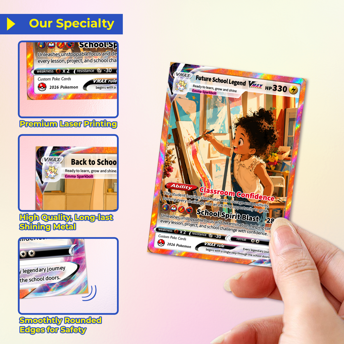 Back to School Custom Pokémon Card - Personalized Pokémon Card with Anime Picture for Kids, Students - First Day of School Gift from Parents - CPC-BTS-01