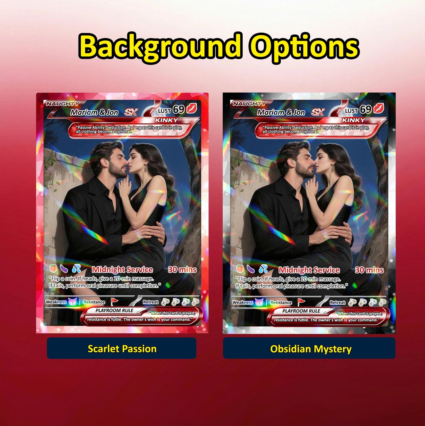 18+ Adult Edition Custom Pokemon Card - Personalized Anime Couple Trading Cards - Pokemon-Inspired Metal, Acrylic & Digital Collectibles - CPC-73