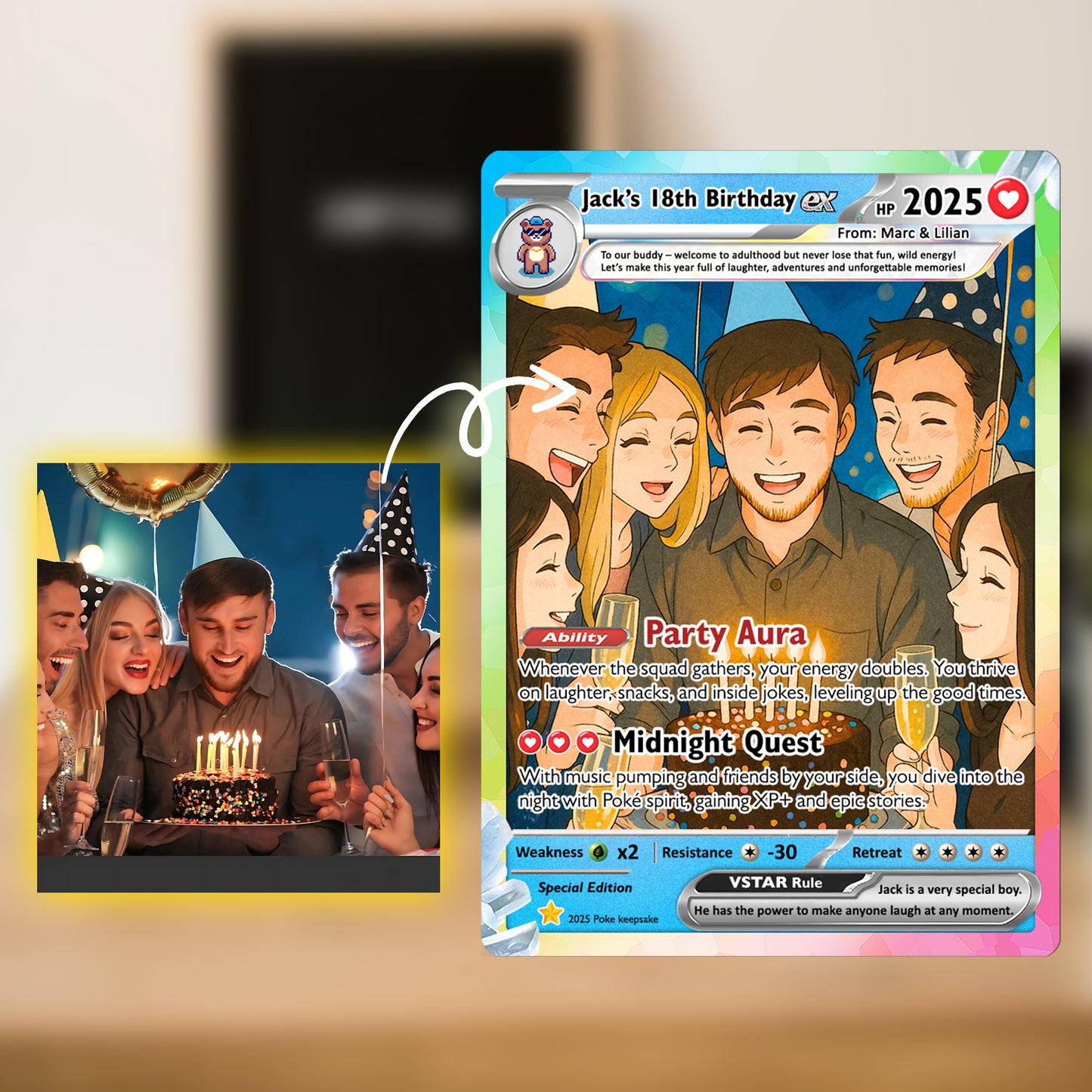 Custom Pokemon Card Birthday, Personalized Pocket Monster Style Gifts for Date of Birth, Best Anime-Inspired Cards for Friends, Son, Daughter, Partner - CPC-56