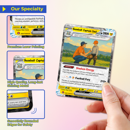 Happy Father's Day Custom Pokémon Card for Baseball Dad - Father’s Day Personalized Pokémon Card for Sport Dad - Comic Anime Customizable Gift from Supporter, Wife, Son & Daughter - CPC-135