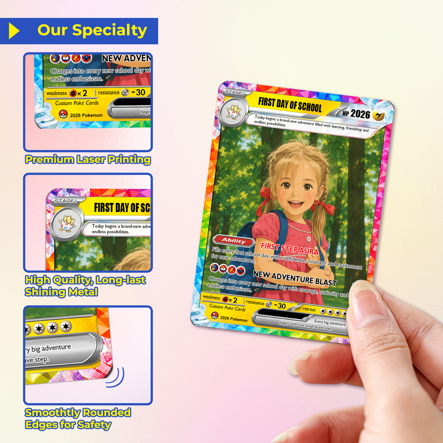 First Grade Custom Pokémon Card, First Day of School Personalized Pokémon Card, Customizable Animated Gift from Parents for Kids - Kindergarten Graduation Gift - CPC-BTS-23