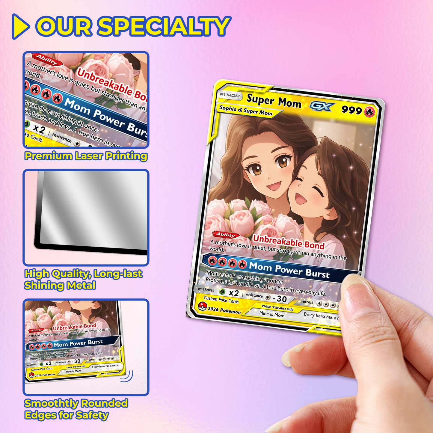 Mother’s Day Personalized Pokemon Card - Custom Pokémon Card for Mom - Customizable Gift from Husband Daughter, Son | Ghibli - Anime Style Trading Card - CPC-82
