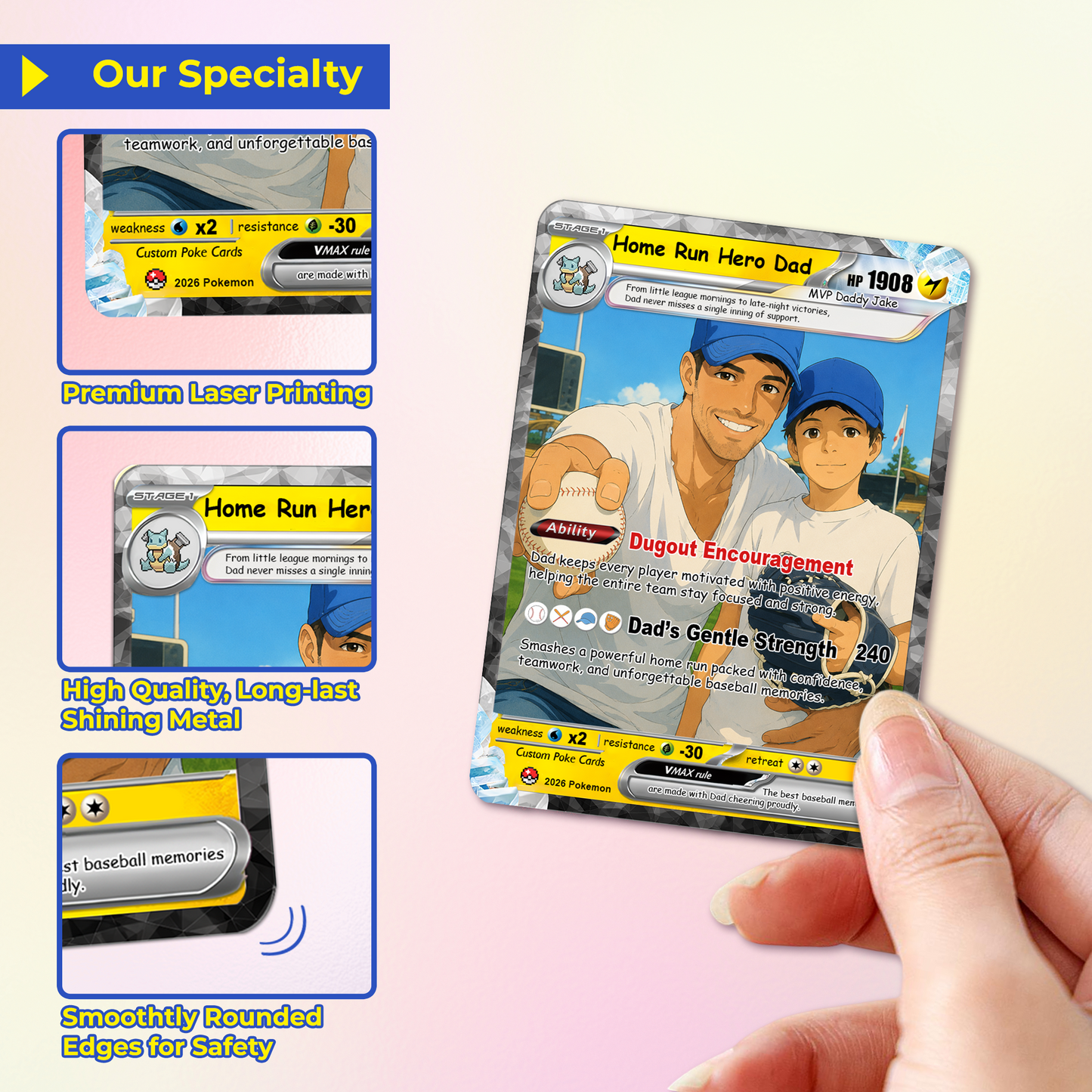 Baseball Dad Custom Pokémon Card for Father's Day - Father’s Day Personalized Pokémon Card for Sport Dad - Comic Anime Style Customizable Gift from Supporter, Wife, Son & Daughter - CPC-134