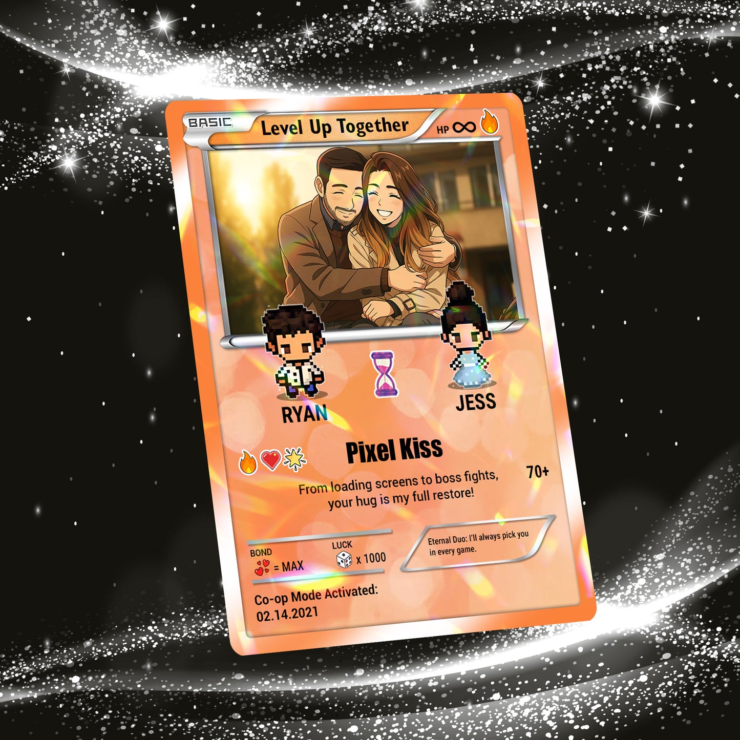 Pixel Characters & Anime Transformation Custom Pokemon Card - Personalized Poke Card for Couples - CPC-51