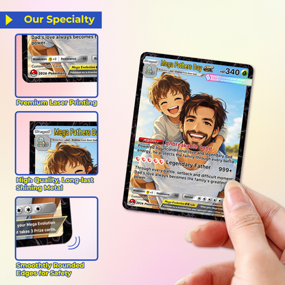 Happy Mega Father's Day Custom Pokémon Card - Comic Anime Style Personalized Pokémon Card for Dad - Perfect Gift for Dad - CPC-113