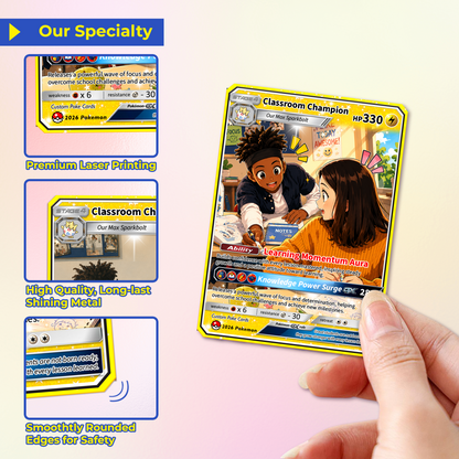 Classroom Champion Back to School Personalized Pokémon Card - Custom Pokémon Card with Anime Picture for Kids, Students - First Day of School Gift from Parents - CPC-BTS-03