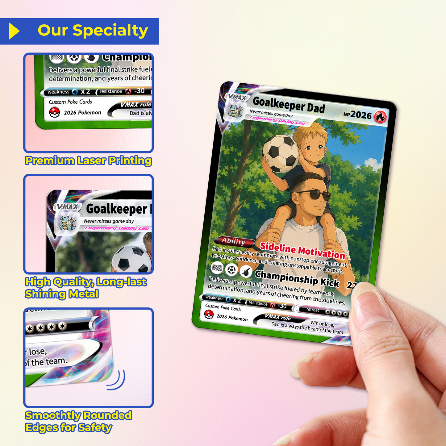 Father’s Day Personalized Pokémon Card for Sport Dad - Custom Pokémon Card for Soccer Dad - Comic Anime Style Customizable Gift from Supporter, Wife, Son & Daughter - CPC-132