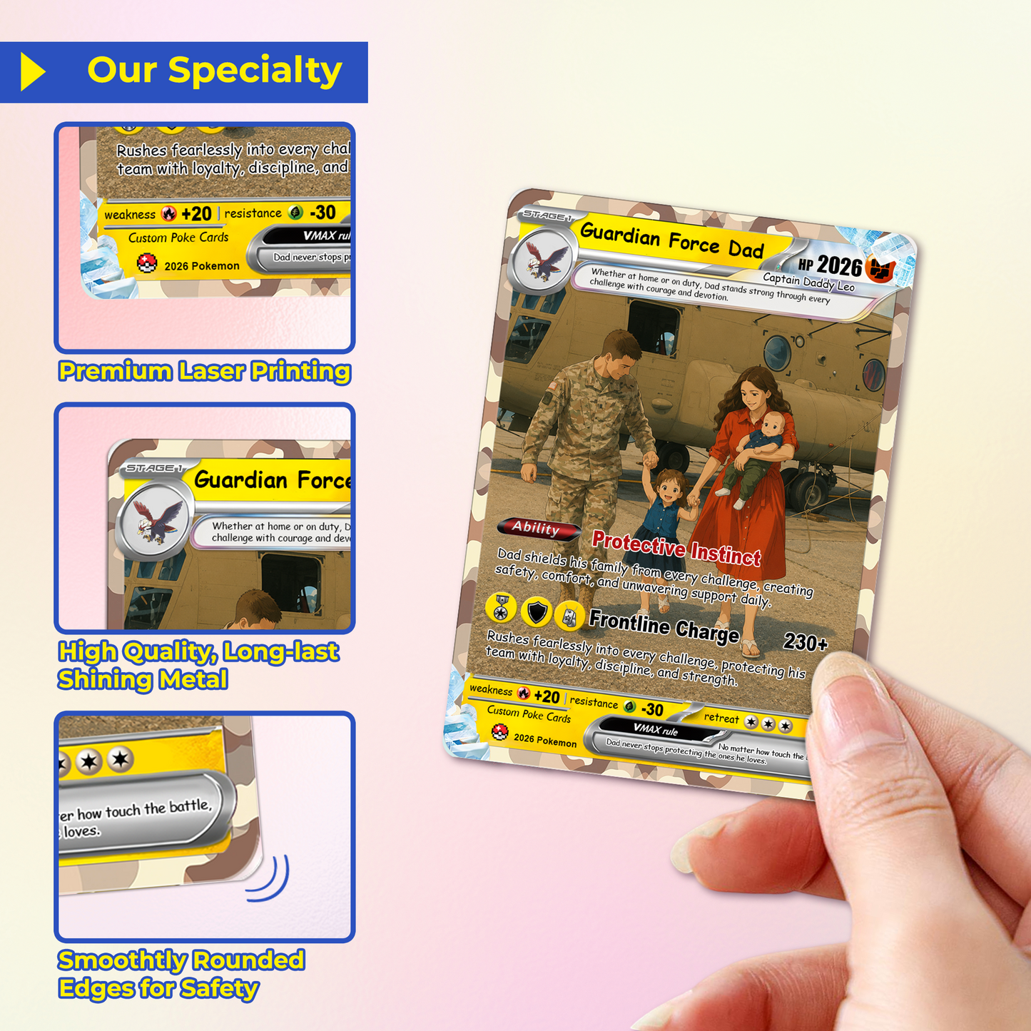 Military Dad Custom Pokémon Card for Father's Day - Father’s Day Personalized Pokémon Card for The Army Dad - Comic Anime Customizable Gift from Wife, Son & Daughter - CPC-141