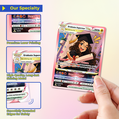 Graduate Superstar Personalized Pokémon Card - Custom Student Achievement Pokémon Card with Anime Picture for Kids, Students - Graduation Gift from Parents - CPC-BTS-05
