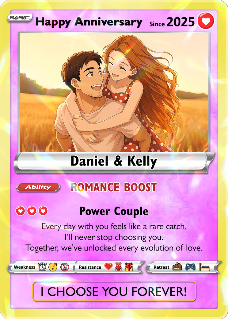 Custom Couple Pokemon Cards for Anniversary Day, Transform to Anime Styles - CPC-01