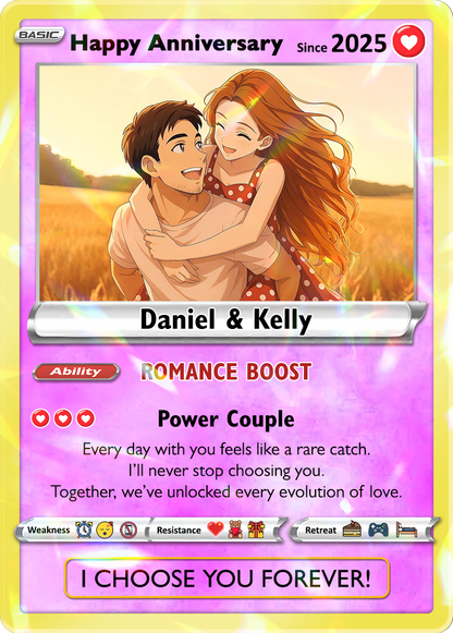 Custom Couple Pokemon Cards for Anniversary Day, Transform to Anime Styles - CPC-01