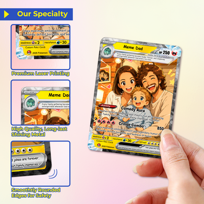 Happy Father's Day Custom Pokémon Card - Comic Anime Style Personalized Pokémon Card for Funny Dad - Perfect Gift from Wife & Kids - CPC-120