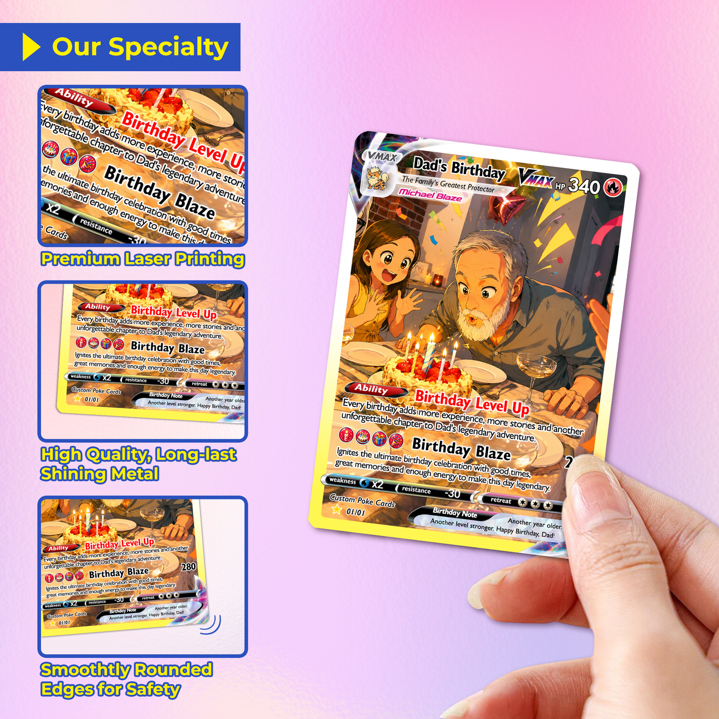 Happy Birthday Custom Pokémon Card for Dad - Personalized Pokémon Card by Animated Photo - Customizable Pokémon Gift from Kids, Wife for Dad & Husband - CPC-DOB-05