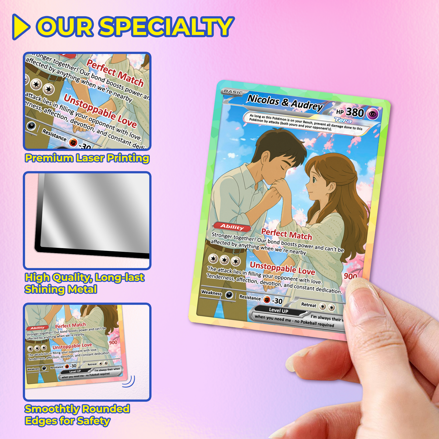 Custom Poke Card for Couple - Anime-Inspired Ghibli Aesthetic Pocket Monster Gift - Customizable Trading Cards - CPC-15