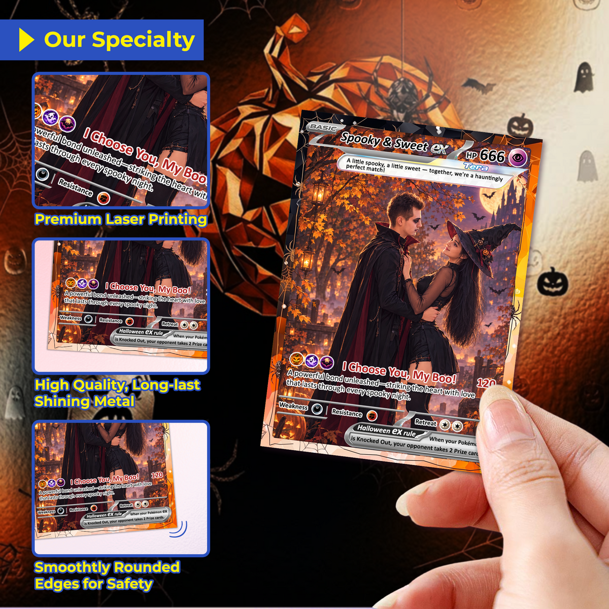 Happy Halloween Custom Pokémon Cards with Animated Photo, Personalized Pokemon Cards, Gifts for Him and Her - CPC-hlw-03