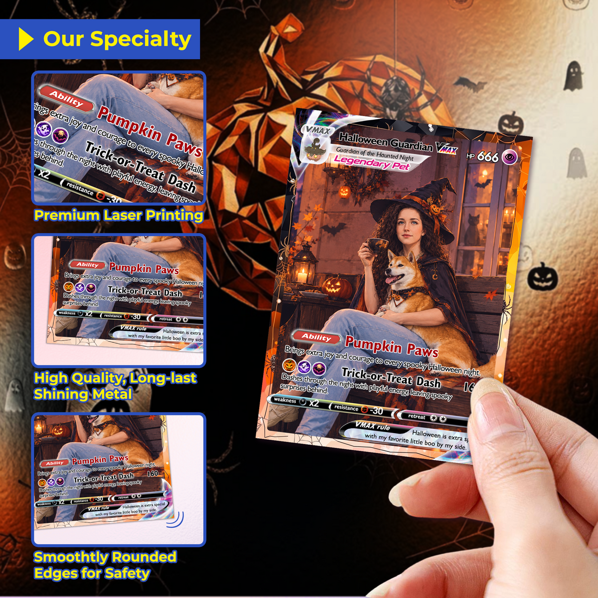 Halloween Custom Pokémon Cards with Animated Photo, Personalized Pokemon Cards, Unique Gift for Pet Lovers, Pet Dad, Pet Mom, Dog Dad & Dog Mom - CPC-hlw-06
