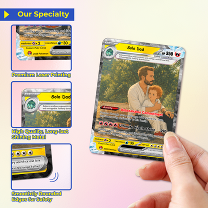 Single Dad Custom Pokémon Card for Father's Day - Comic Anime Style Personalized Pokémon Card for Solo Father - Perfect Gift from Kids & Friends - CPC-130