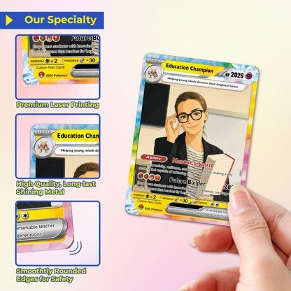Education Champion Custom Pokemon Cards, Teacher Appreciation Gift Card, Change Your Photo to Anime Styles, Thank You Teacher Gift, Personalized Pokemon Cards - CPC-BTS-08