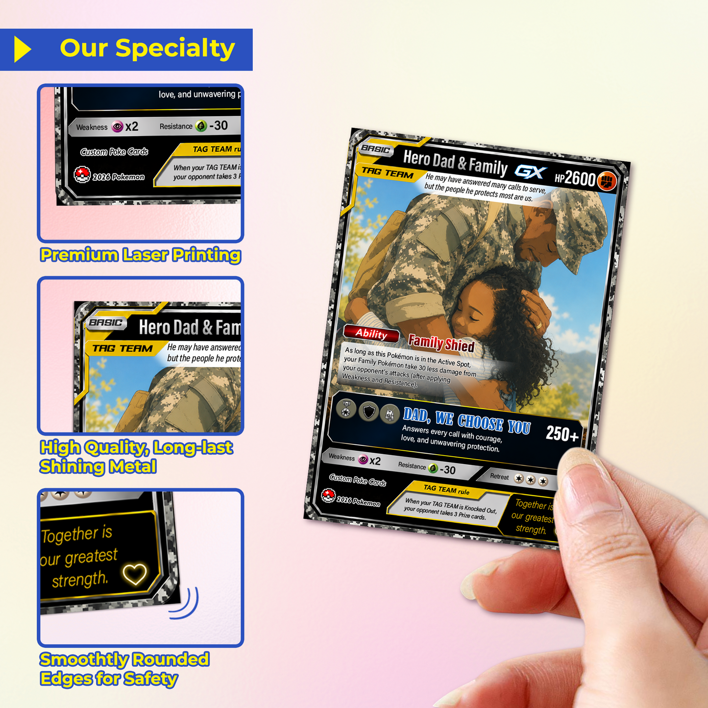 Happy Father's Day Custom Pokémon Card for Military Dad - Father’s Day Personalized Pokémon Card for The Army Dad - Trending Anime Customizable Gift from Wife, Son & Daughter - CPC-144