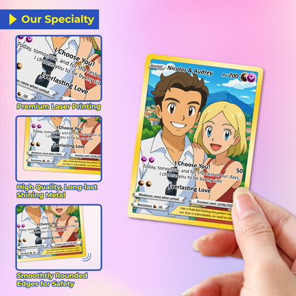 Customizable Pokemon Card - Personalized Anime-Inspired Pokemon Card for Couples - Holographic Effect Available - CPC-28